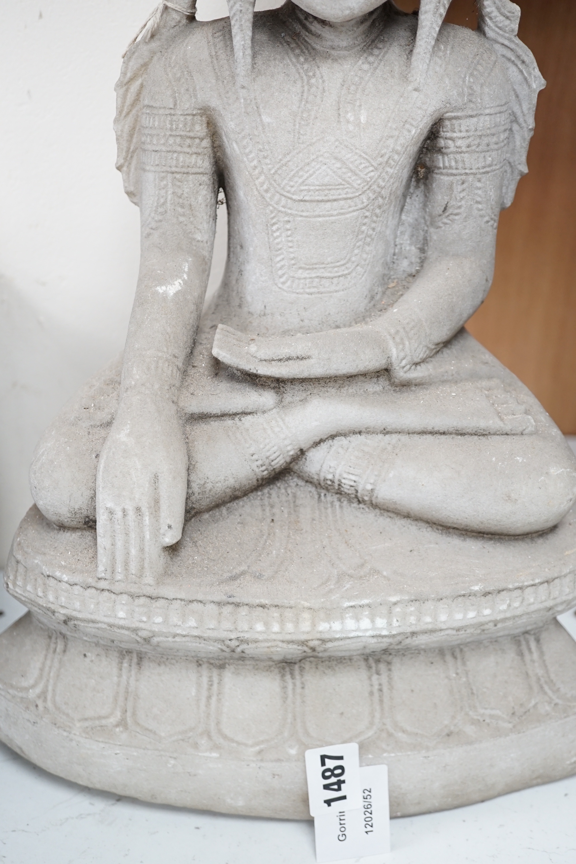 A Burmese carved alabaster figure of Buddha, 48cm tall